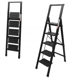 Escalera Tijera Alumino Negro Peldaño Ancho