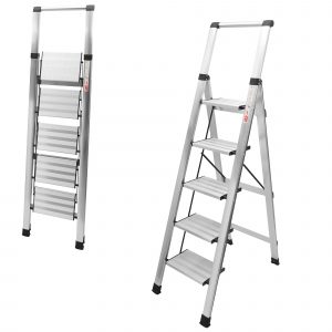 Escalera Tijera Alumino Plata Peldaño Ancho